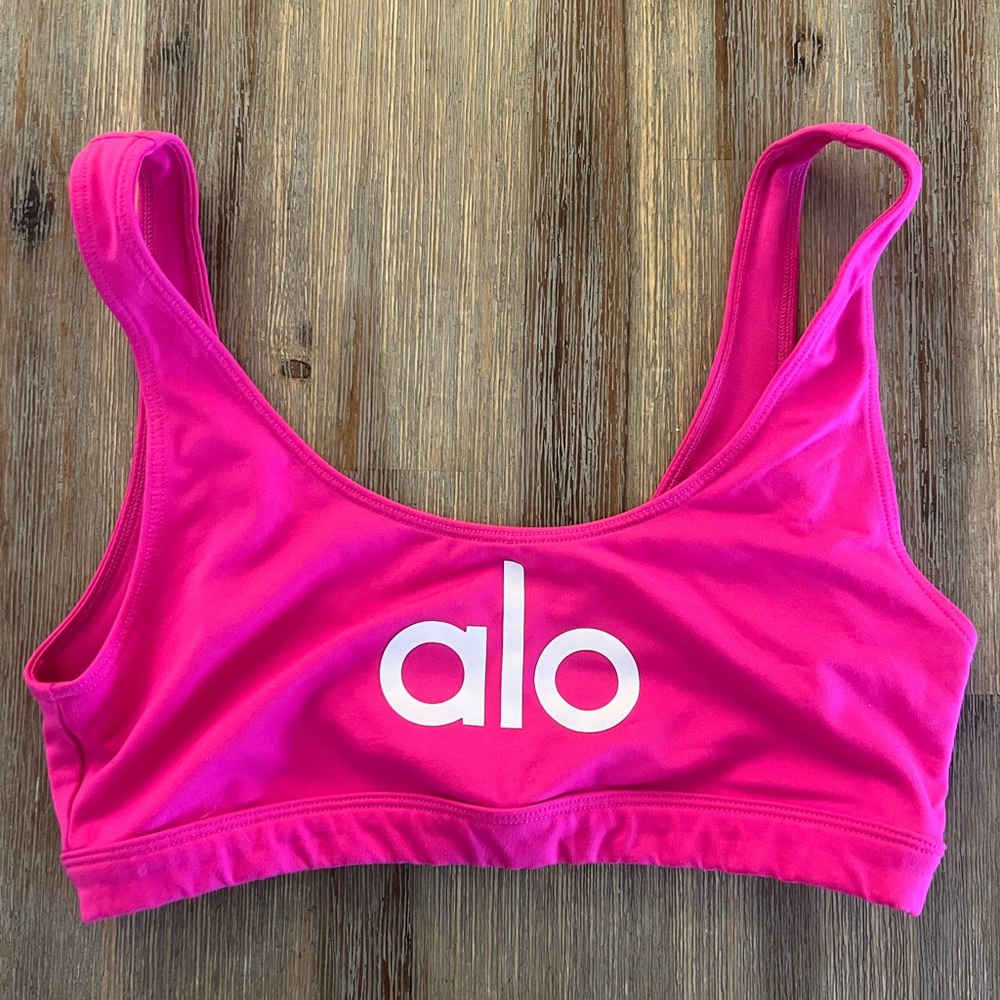 ALO - hot pink sports bra with white logo